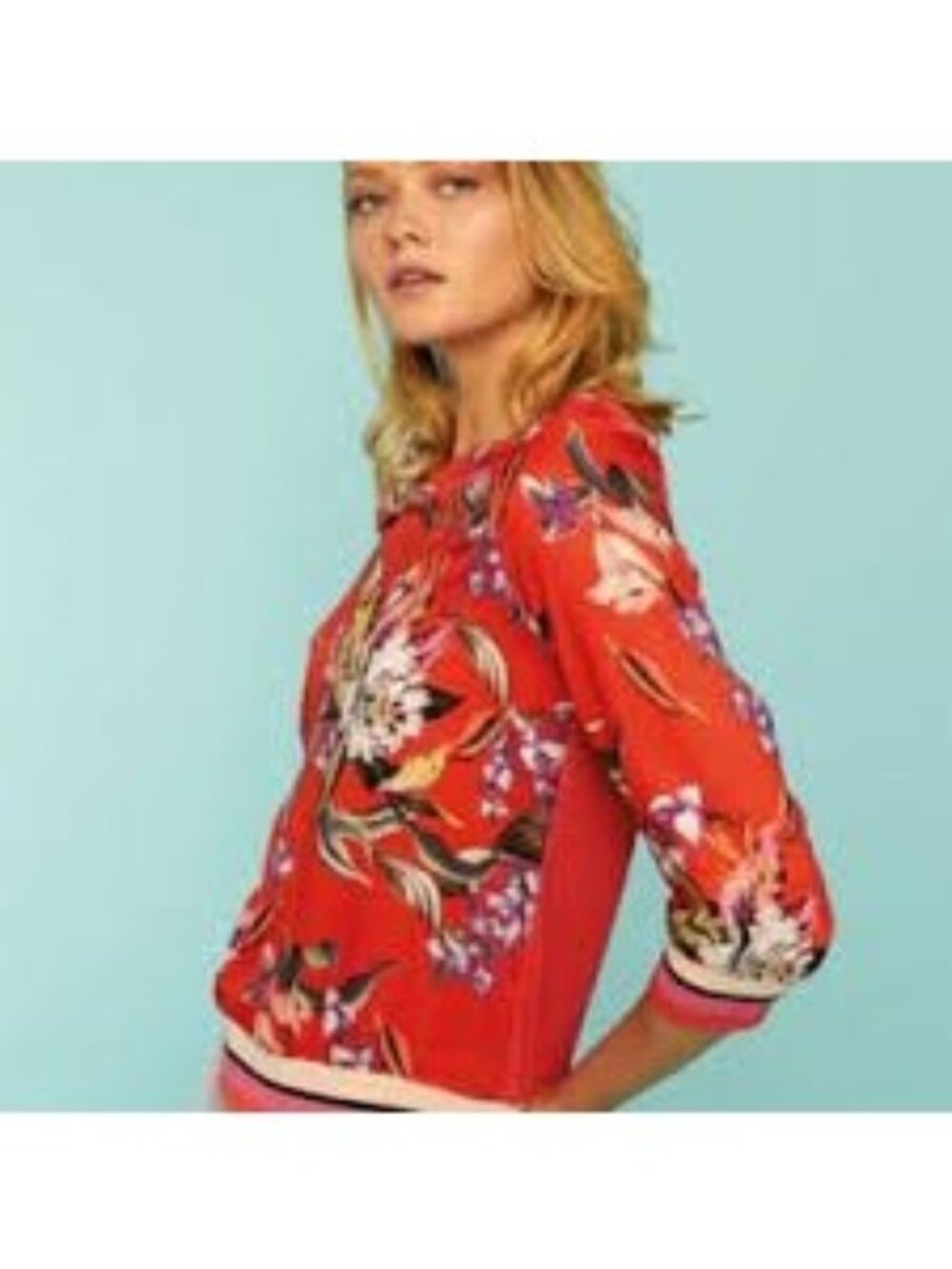 Aldomartins Floral Print Red Boat Neck 3/4 Sleeve Top US size 6